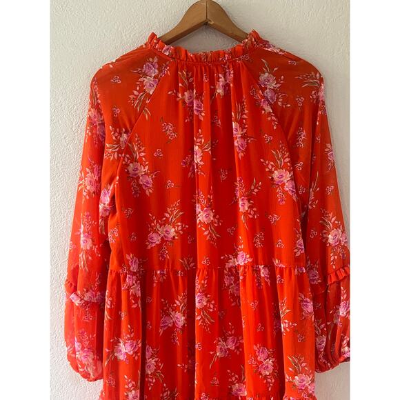 NWT Women's Vince Camuto Three Tier Orange Floral Print Flowy Boho‎ Dress Sz Med - Picture 8 of 12